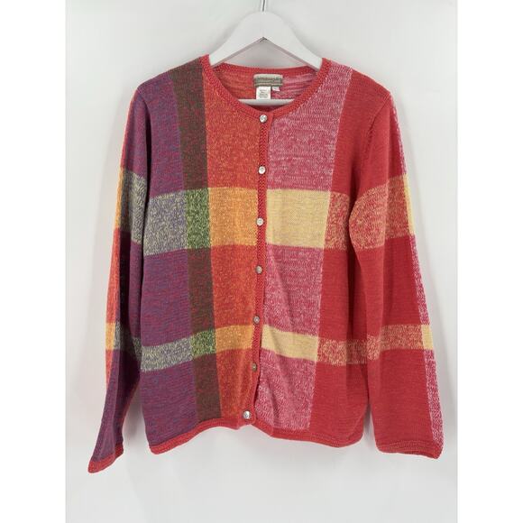 Coldwater Creek Cardigan Sweater Womens Large Multicolor Patchwork Button Knit - Picture 1 of 16